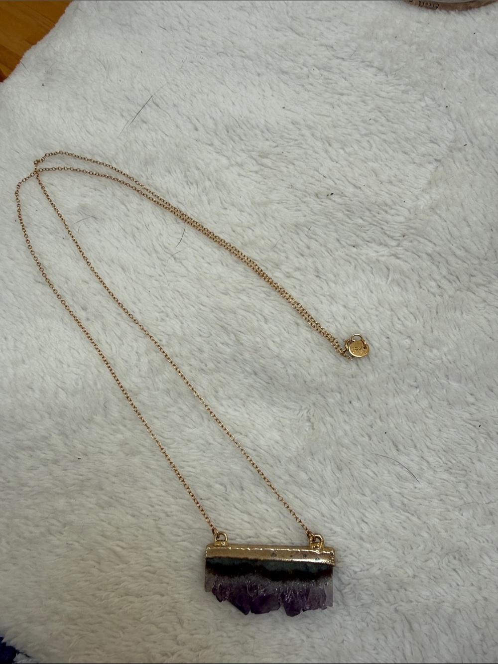Gold Amethyst Crystal Bar Pendant Necklace